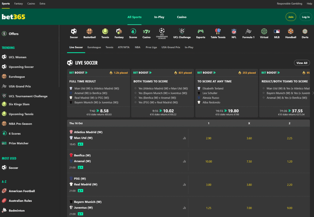 bet365 posnetek strani sport 2025