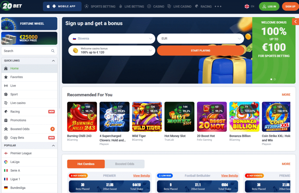 Predogled začetne strani stavnice 20Bet dne 3.3.2026