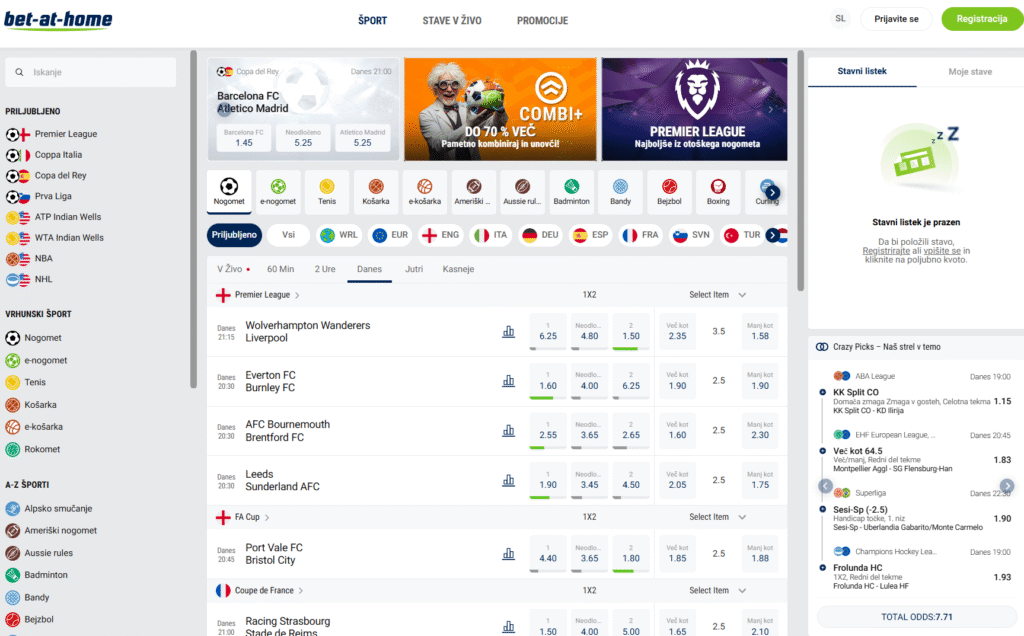 Predogled začetne strani stavnice Bet at home dne 3.3.2026